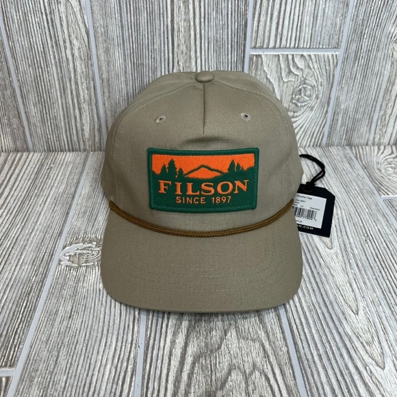 Filson Other - Filson Mens Rope Trucker Khaki Orange Scenic Patch Snapback Outdoor Dad Cap NEW
